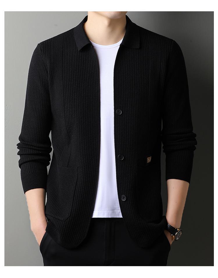 Men's Lapel Knitted Long Sleeve Coat