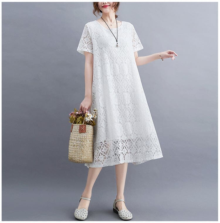 Elegant Floral Lace Loose Flowy Dress skirt So-Comfy 