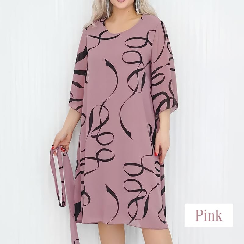 Elegant Loose Midi Dress with Ruffled Sleeves Dress & Suit So-comfy Pink M 