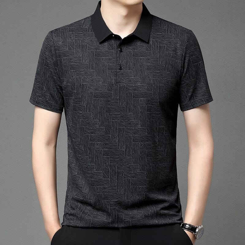 Fashionable cooling breathable printed lapel T-shirt shirts So-Comfy Black M 