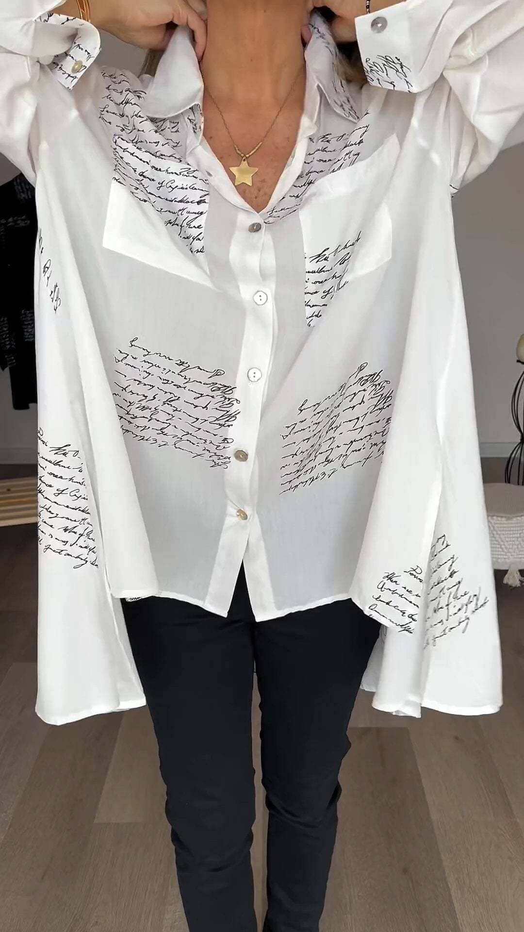 Letter Print Fashion Lapel Shirt shirt So-Comfy White S 