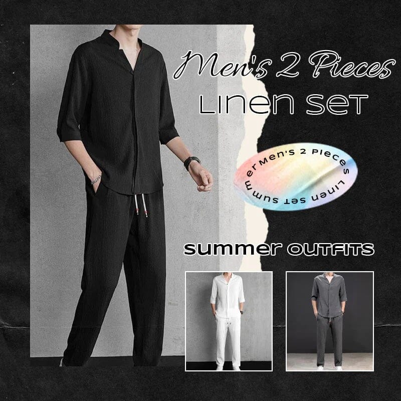 Men's 2 Pieces Linen Set Summer Outfits So-comfy 