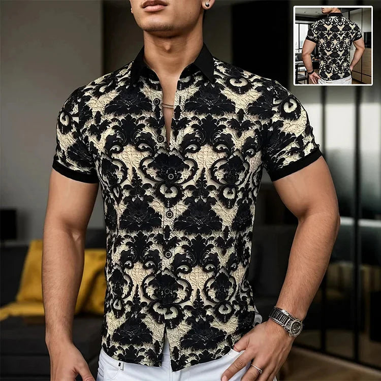 Men's 3D Floral Stretch Collar Cooling Shirt shirt So-Comfy Black M(50-60kg) 