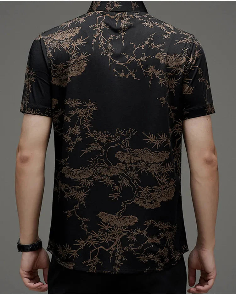 Men's summer loose iron-free casual short-sleeved silk shirt So-Comfy 