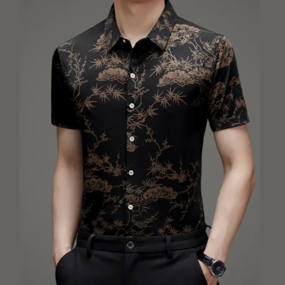 Men's summer loose iron-free casual short-sleeved silk shirt So-Comfy A M 