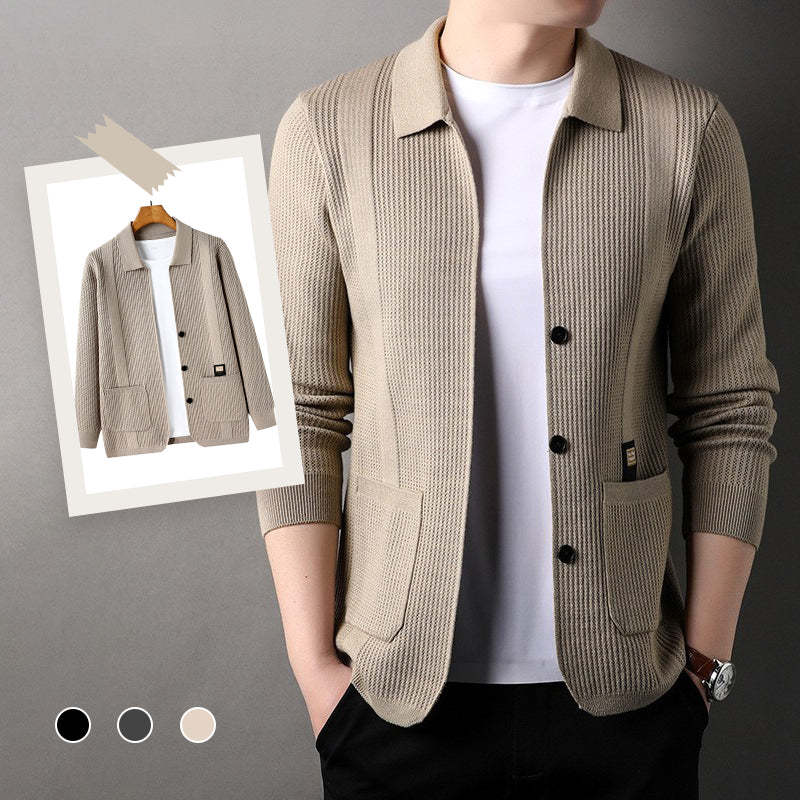 Men's Lapel Knitted Long Sleeve Coat