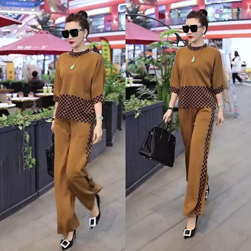 Stitching Fashion Temperament Plaid Suit So-Comfy Brown M (40-57KG) 